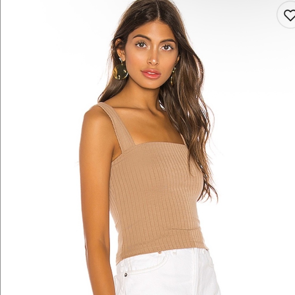 Revolve Lovers + Friends Sol Cropped Tank Ribbed Tan Size Small Capsule Wardrobe